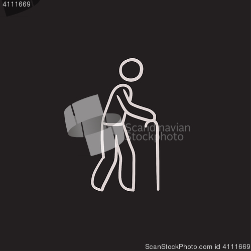 Image of Man with cane sketch icon.