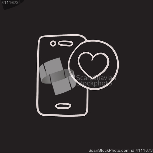 Image of Smartphone with heart sign sketch icon.