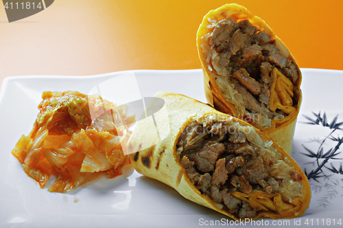 Image of Rolled beef sandwich closeup
