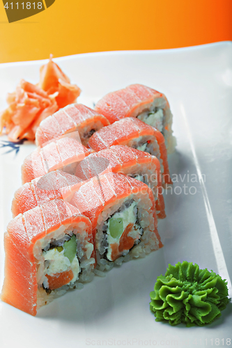 Image of Tuna sushi on a plate closeup