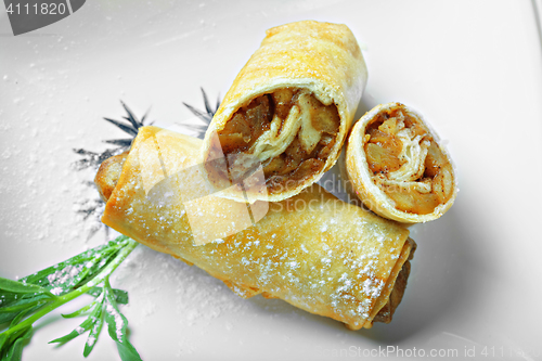 Image of Apple spring rolls closeup