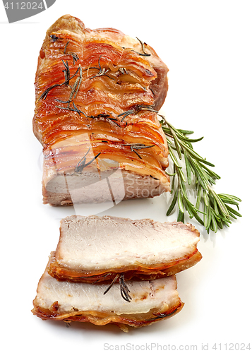 Image of roasted pork on white background