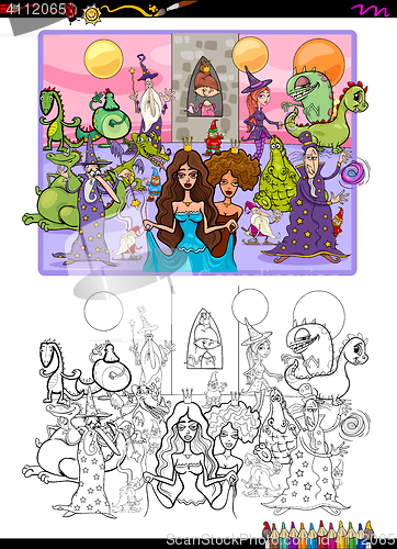 Image of fantasy characters coloring page