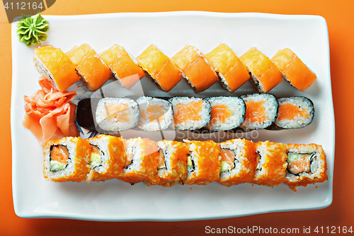 Image of Salmon rolls above view
