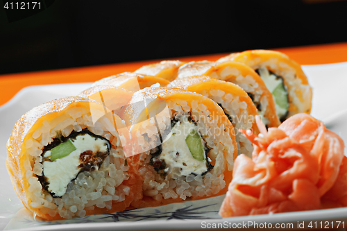 Image of Creamy salmon sushi closeup