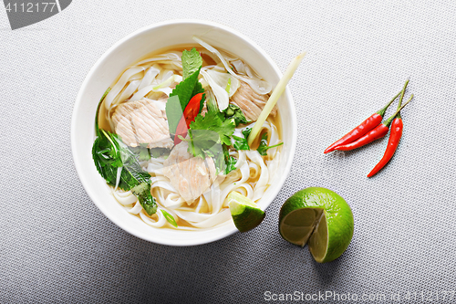 Image of Pho bo soup above view