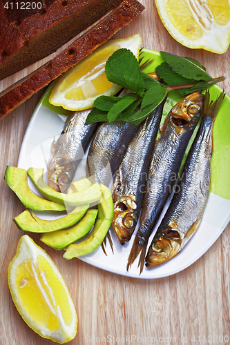 Image of Smoked sprat fish with bread