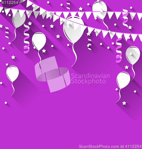 Image of Happy birthday background with balloons and hanging buntings