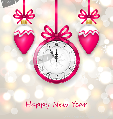 Image of New Year Midnight Glowing Background with Clock