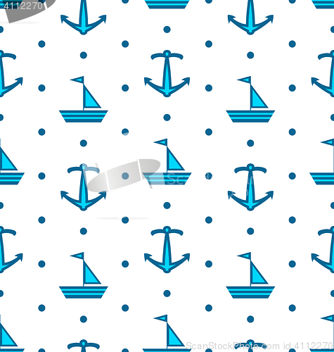 Image of Seamless Pattern with Sail Boats and Anchors, Nautical Blue Back