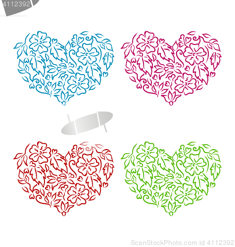 Image of Set ornamental hearts in floral hand drawn style for Valentine D