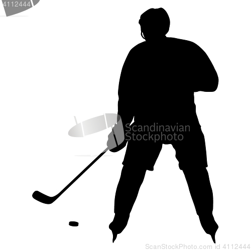 Image of silhouette of hockey player. Isolated on white. 