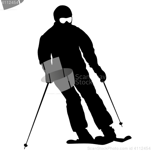 Image of Mountain skier  speeding down slope. sport silhouette.