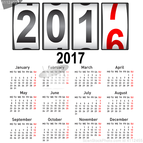 Image of Stylish calendar for 2017. Week starts on Monday