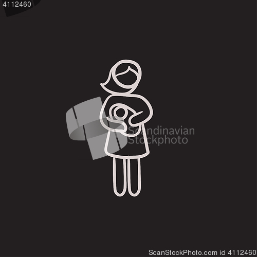 Image of Woman holding baby sketch icon.