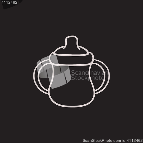 Image of Baby bottle with handles sketch icon.