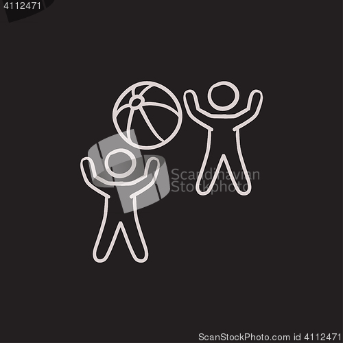 Image of Children playing with inflatable ball sketch icon.