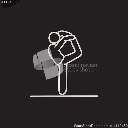 Image of Man practicing yoga sketch icon.