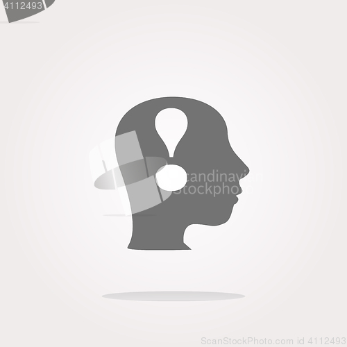 Image of vector Human head with exclamation mark icon, web button, Human head vector, Human head icon vector, Human head icon eps, Human head icon jpg, Human head icon picture, Human head icon flat