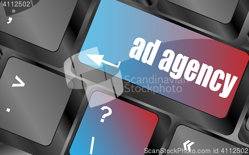 Image of computer keyboard with word Ad Agency, vector illustration, keyboard keys, keyboard button
