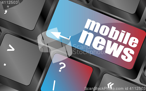 Image of mobile news word on black keyboard and green button vector, keyboard keys, keyboard button