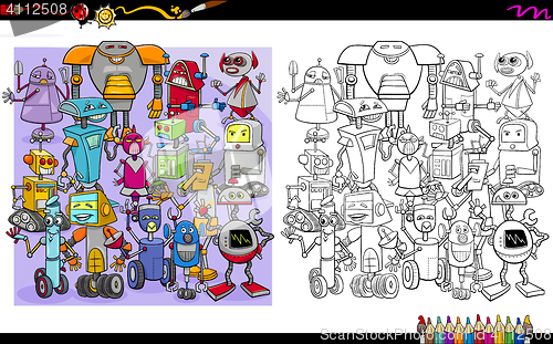 Image of robot characters coloring page