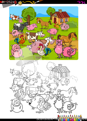 Image of farm animals coloring page