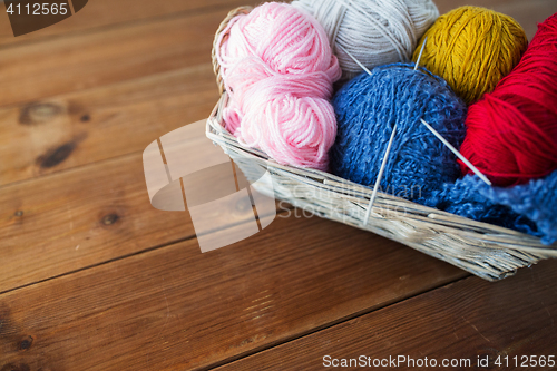 Image of basket with knitting needles and balls of yarn