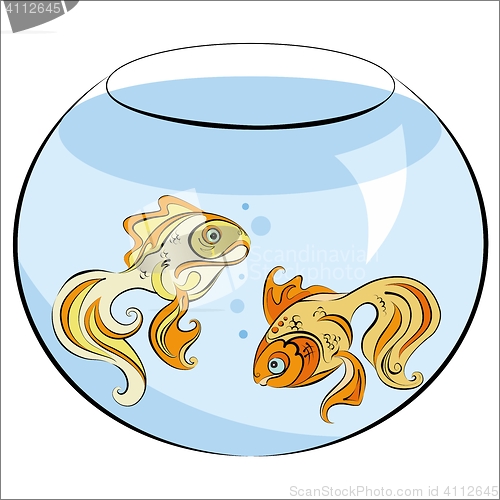 Image of Illustration of two stylized Golden fish in the aquarium
