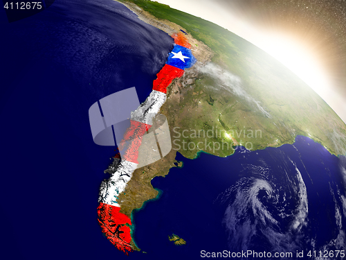 Image of Chile with flag in rising sun