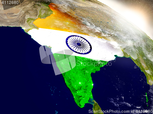 Image of India with flag in rising sun