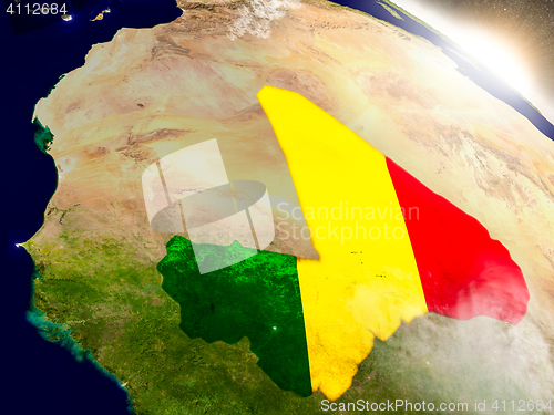 Image of Mali with flag in rising sun