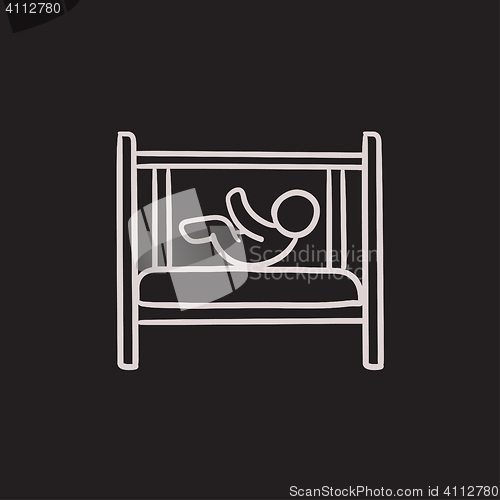 Image of Baby laying in crib sketch icon.