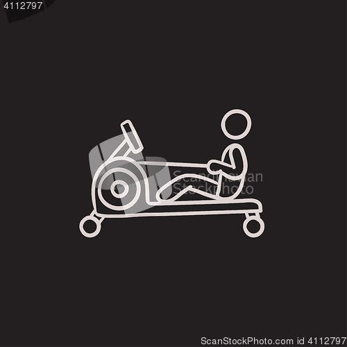 Image of Man exercising in gym sketch icon.
