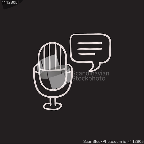 Image of Microphone with speech square sketch icon.