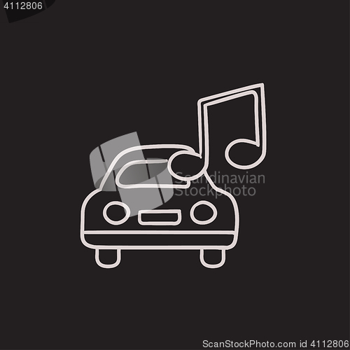 Image of Car with music note sketch icon.