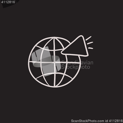 Image of Globe with loudspeaker sketch icon.