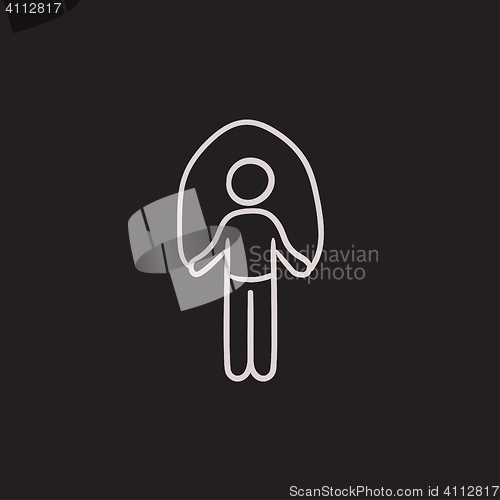 Image of Man exercising with skipping rope sketch icon.