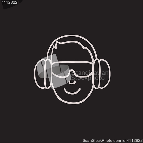 Image of Man in headphones sketch icon.