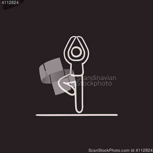 Image of Man practicing yoga sketch icon.