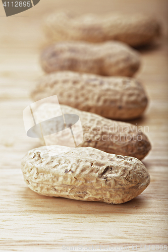 Image of Row of peanuts in shells