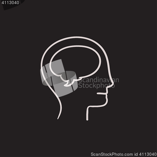 Image of Human head with brain sketch icon.