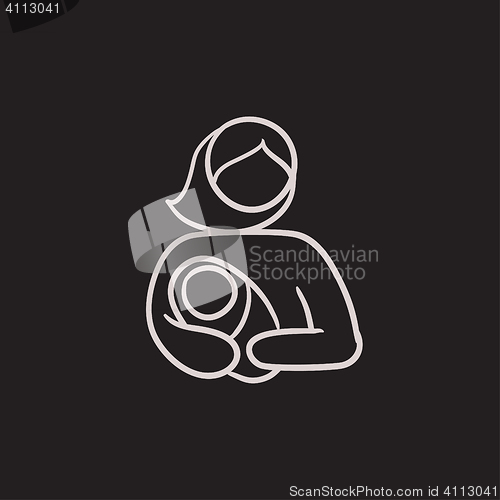 Image of Woman holding baby sketch icon.
