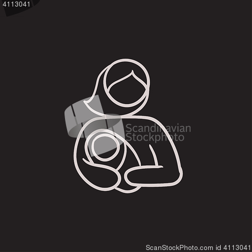 Image of Woman holding baby sketch icon.