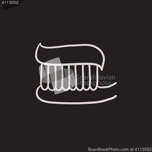 Image of Toothbrush with toothpaste sketch icon.