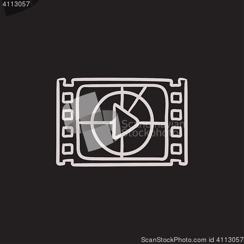 Image of Film strip with play button sketch icon.