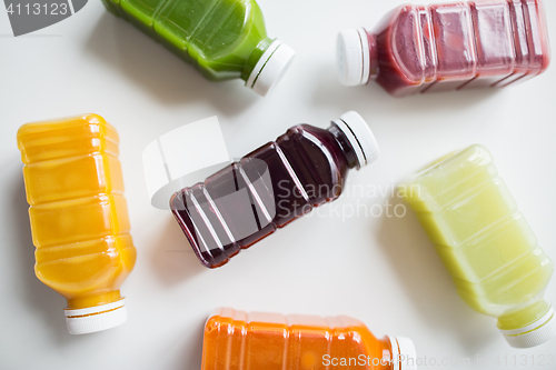 Image of bottles with different fruit or vegetable juices