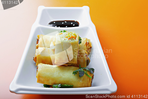 Image of Vegetable spring rolls in a plate