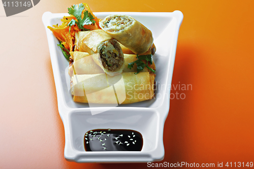 Image of Meat spring rolls in a plate