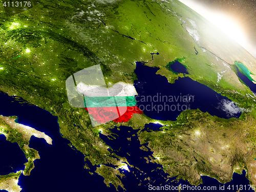 Image of Bulgaria with flag in rising sun